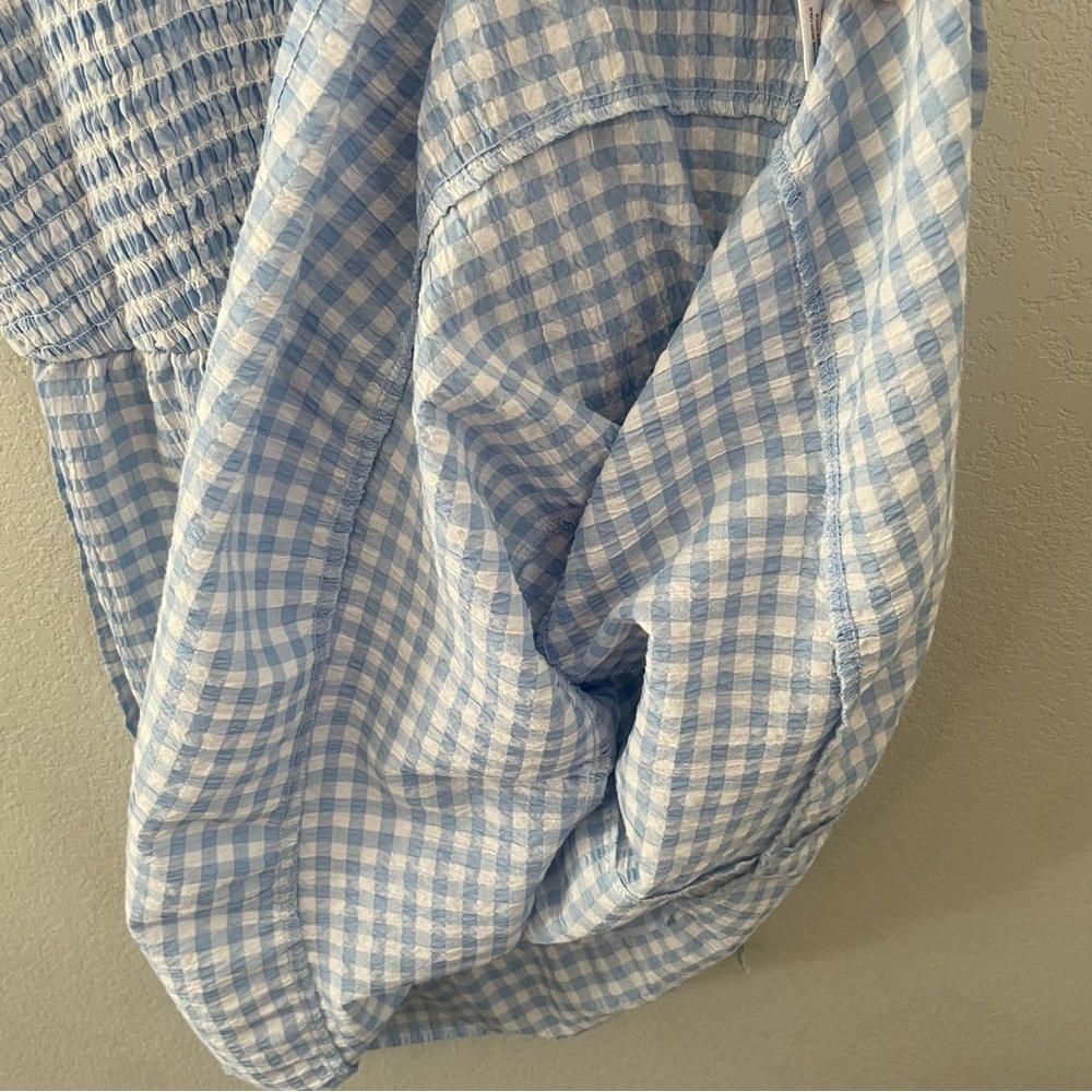 Chloe + Rene Blue/White Gingham Smocked Sundress Large Flutter Sleeve Dress - Picture 6 of 10